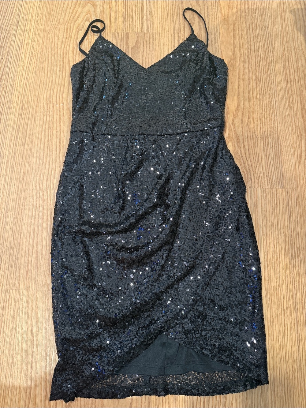 Lulu's Black Sequin Spaghetti Strap Mini Dress